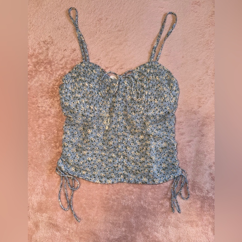 Blush BJ Womens Sheer Blue Crop Tank Baby Blue Floral Size Medium